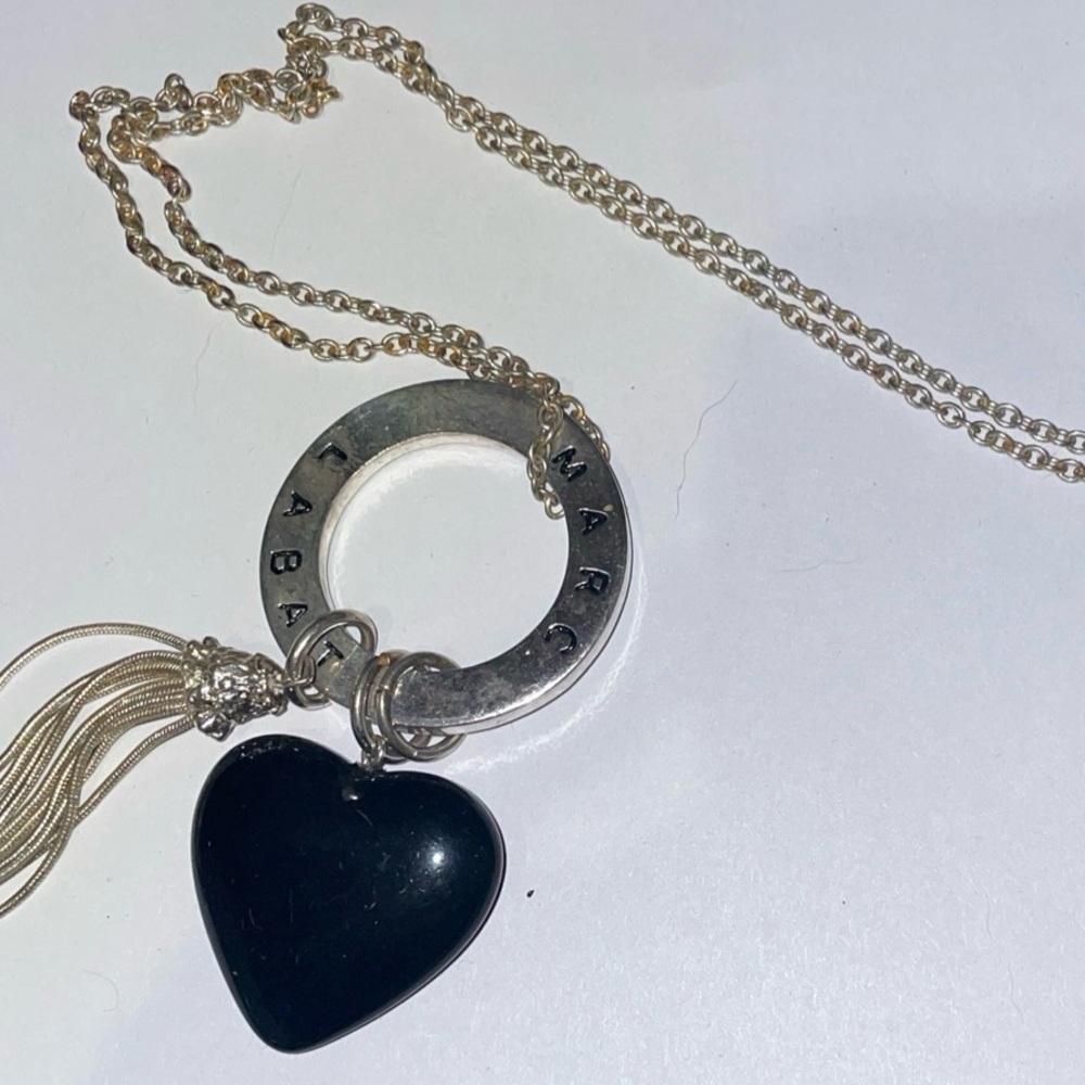 VINTAGE Marc Labat Mod Silver Tone Black Necklace RARE! French Designer 1990s
